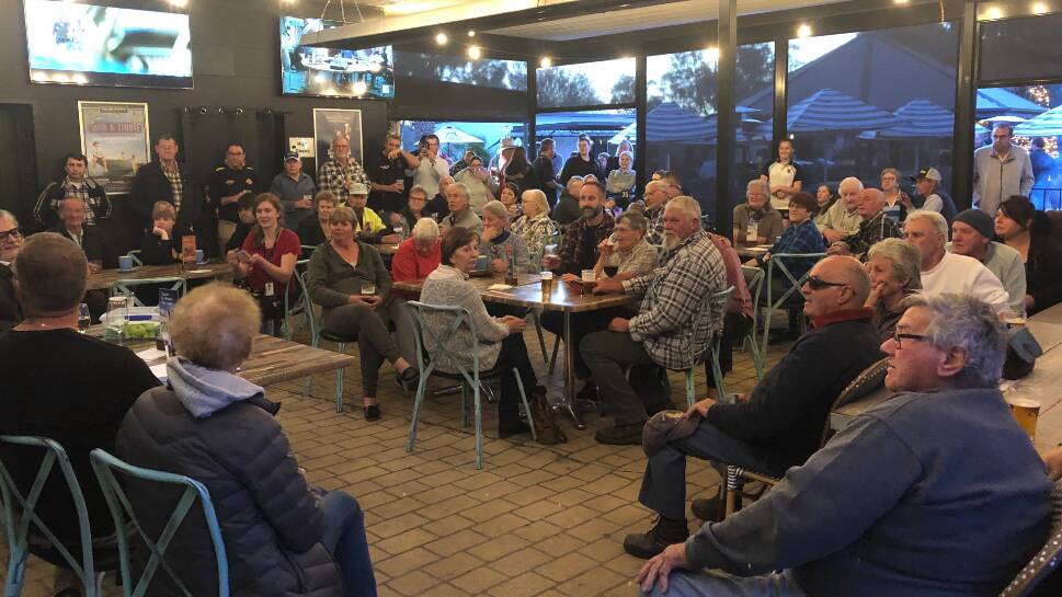 SUPPORTING: North Wagga residents gather at the Palm & Pawn Hotel to receive an update on their fight to increase flood protection. 