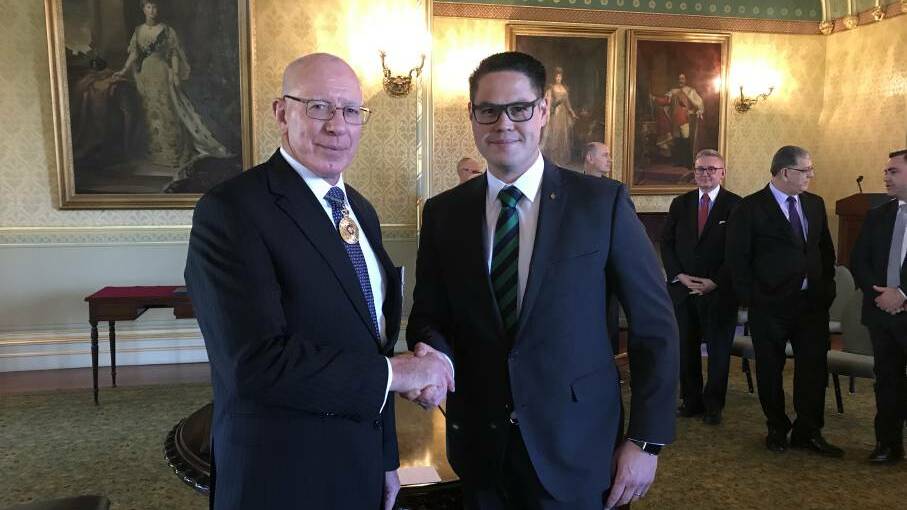 NSW Governor David Hurley with Wagga-based MP Wes Fang at his swearing-in ceremony in August.