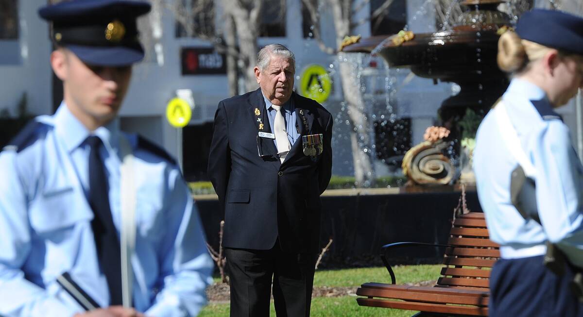 MEMORIES: A Vietnam veteran looks on during the 2016 service at Victory Memorial Gardens. Picture: Laura Hardwick.