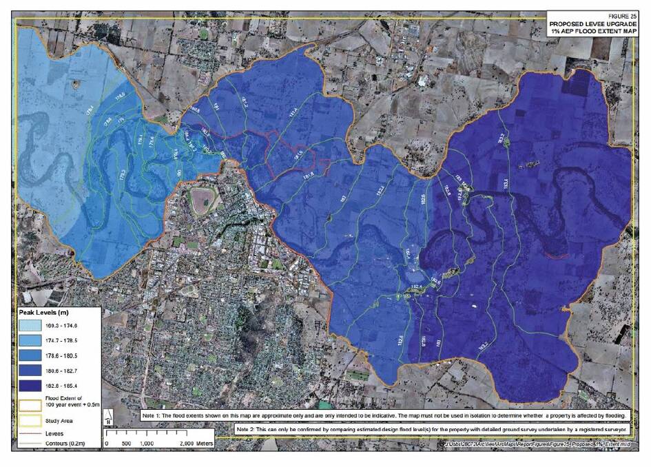 How the upgraded levee would protect central Wagga.