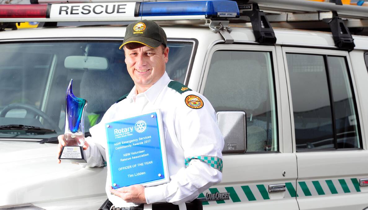 Wagga Rescue Squad captain Tim Lidden has been named Rotary's volunteer officer of the year.