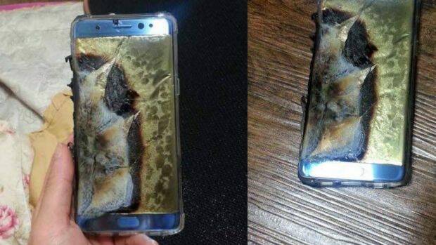 A Galaxy Note 7 that burst into flames.