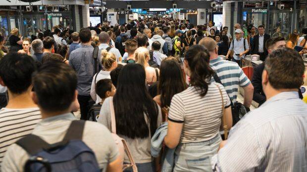 CHAOS: Overcrowding at Town Hall station during peak hour on Tuesday evening. Photo: Louie Douvis.