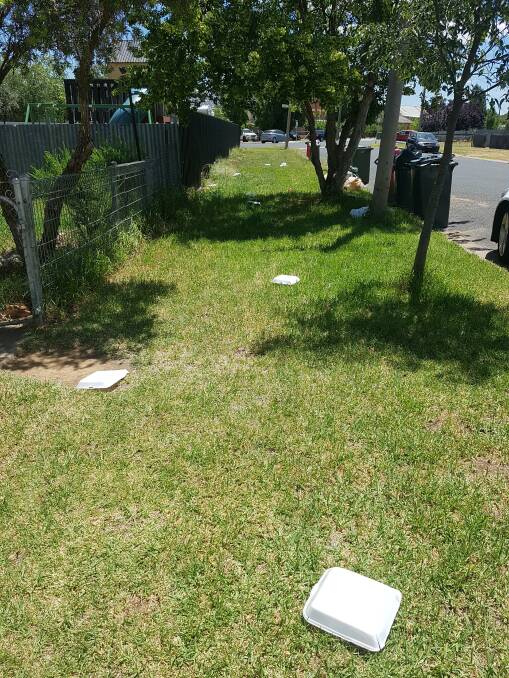 MESSY SITUATION: A resident snapped this shot of rubbish strewn along Gloucester Street in Junee. Picture: Jamie Yelland. 