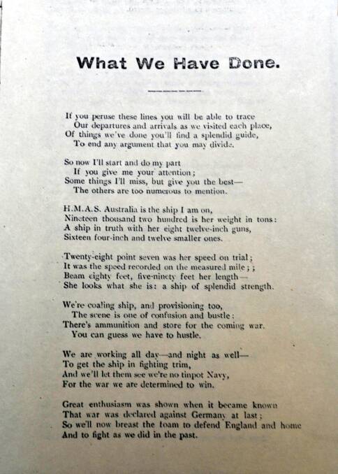 POEM: part of a poem written by John Day's father, George, who served on HMAS Australia.