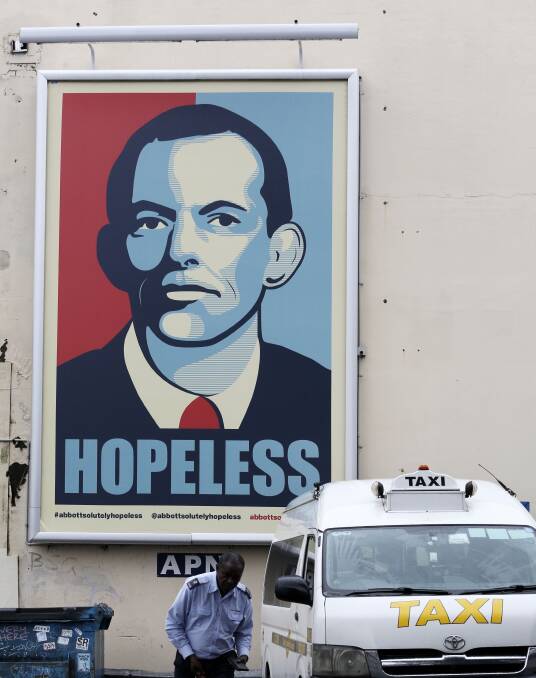MESSAGE: Michael Agzarian's hopeless billboard in Chippendale. More may be seen soon. Picture: The Sydney Morning Herald