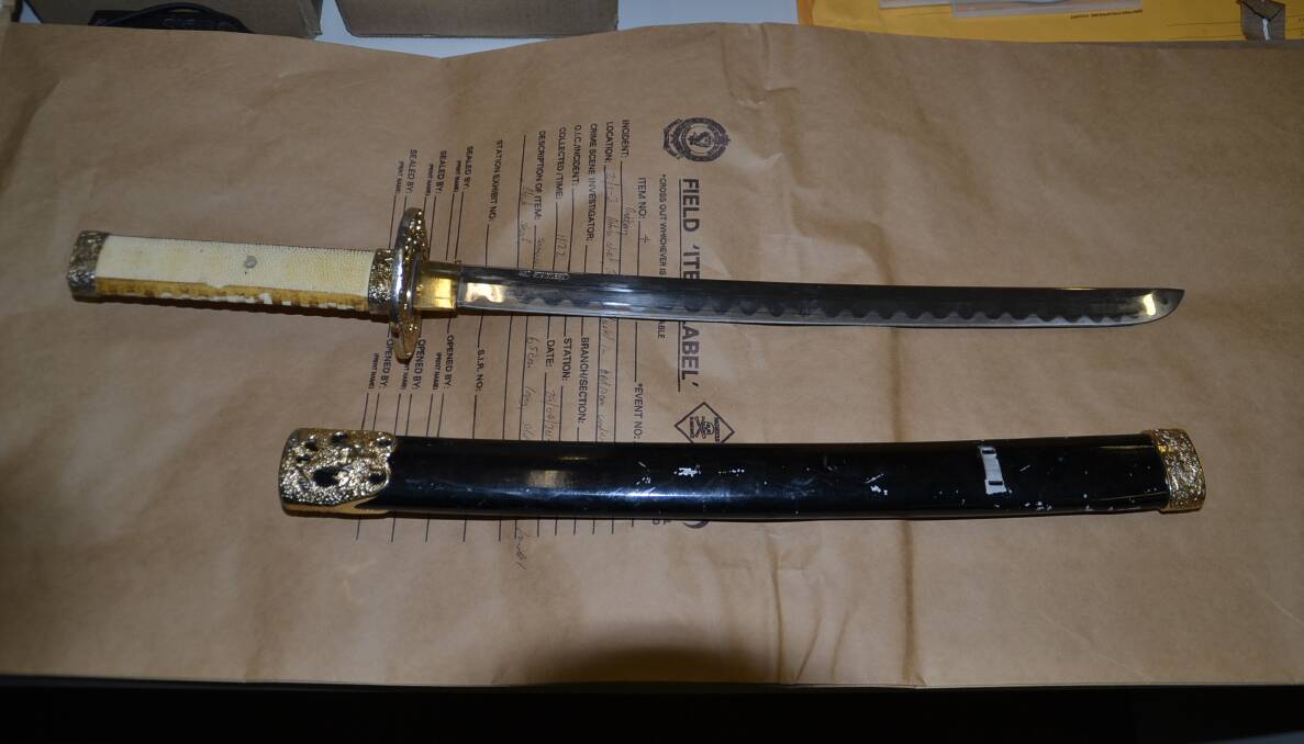 WEAPON: The sword used by Jamie Evans to rob the Junee service station last year.