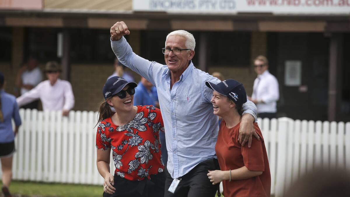 WINNERS ARE GRINNERS: Albury trainer Andrew Dale celebrates the win of Lautaro in the NSW Country Championships heat on Sunday. Picture: JAMES WILTSHIRE