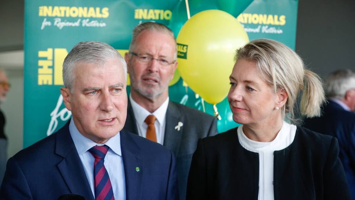 Riverina MP and Deputy Prime Minister Michael McCormack and Senator Bridget McKenzie in February. Mr McCormack is facing tough choices on how to deal with a scandal involving Senator McKenzie and $100 million in sports grants. Picture: JAMES WILTSHIRE