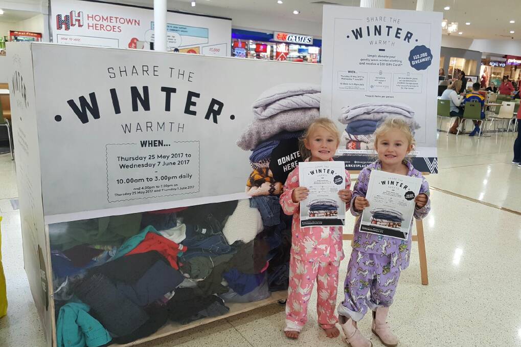 WINTER WOOLIES: Wagga twin sisters Sienna and Tahleah, 5, dressing up warm for the winter appeal. Picture: Supplied 