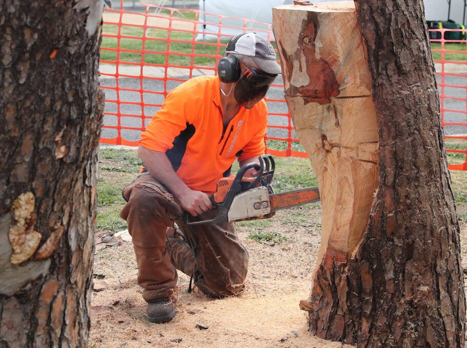 ACTION PACKED: Wagga's Justin McClelland from Timba Tumba Carving at the 2017 Wagga Show. Picture: Les Smith 