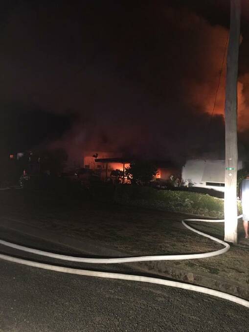 HOT: A fire erupted on Albury Street in Tumbarumba Wednesday night. Picture: Supplied 