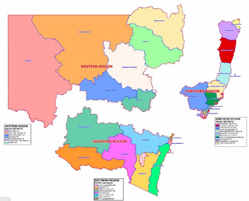 NEW DISTRICTS: NSW's 34 Local Area Commands have been reduced to 26 Police Districts. Former Wagga LAC has merged with southern Cootamundra LAC to form Riverina Police District. 