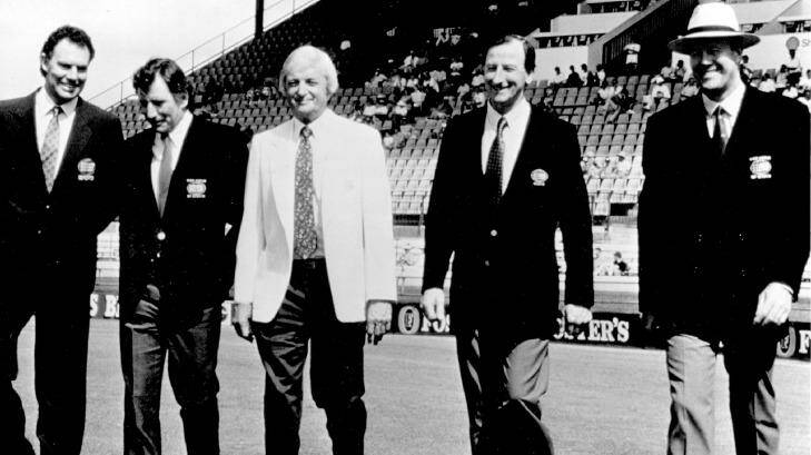 Golden Age: The 1993 Channel Nine cricket commentary team (from left) Greg Chappell, Ian Chappell, Richie Benaud, Bill Lawry and Tony Greig. Photo: Fairfax Archive