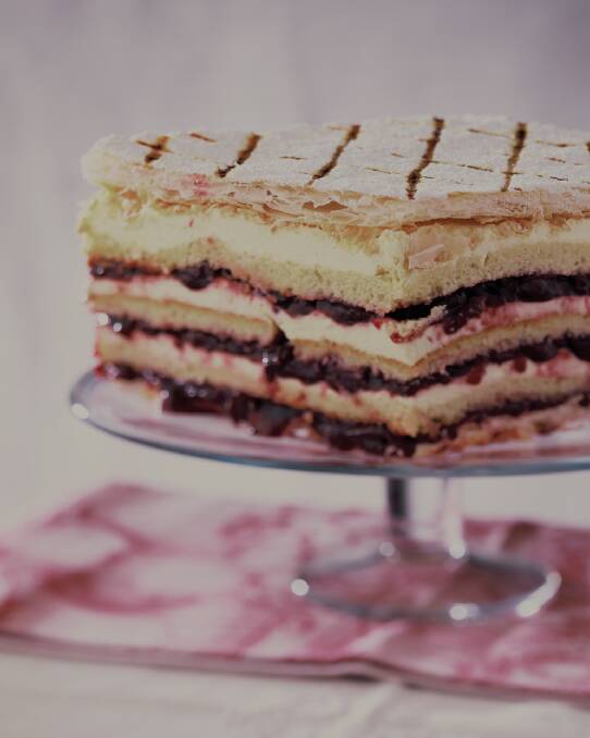 Cherry millefeuille <a href="http://www.goodfood.com.au/good-food/cook/recipe/cherry-millefeuille-20121002-344mn.html"><b>(recipe here).</b></a>