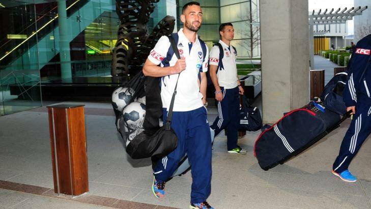Melbourne Victory's Carl Valeri at Canberra Airport on Monday. Photo: Melissa Adams 