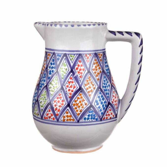 Multicoloured pitcher. Wheel and Barrow. $29.95.