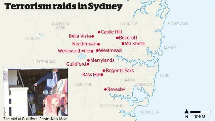 The sites of the terror raids across Sydney.