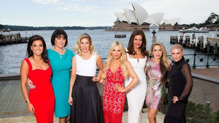 The Real Housewives of Sydney: Nicole O'Neil, Lisa Oldfield, AthenaX Levendi, Melissa Tkautz, Krissy Marsh, Matty Samaei and Victoria Rees. Photo: Ben Symons