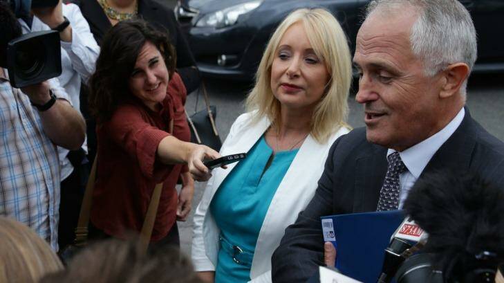 Eyeballs claim: MP Karen McNamara with Malcolm Turnbull. Photo: Wolter Peeters