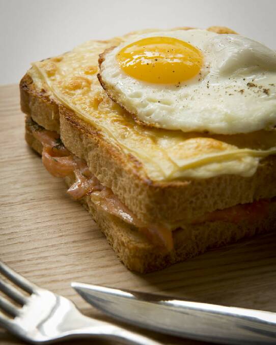 Salmon supper: smoked salmon croque madame <a href="http://www.goodfood.com.au/good-food/cook/recipe/smoked-salmon-croque-madames-20130909-2tfgc.html"><b>(Recipe here).</b></a> Photo: Marcel Aucar
