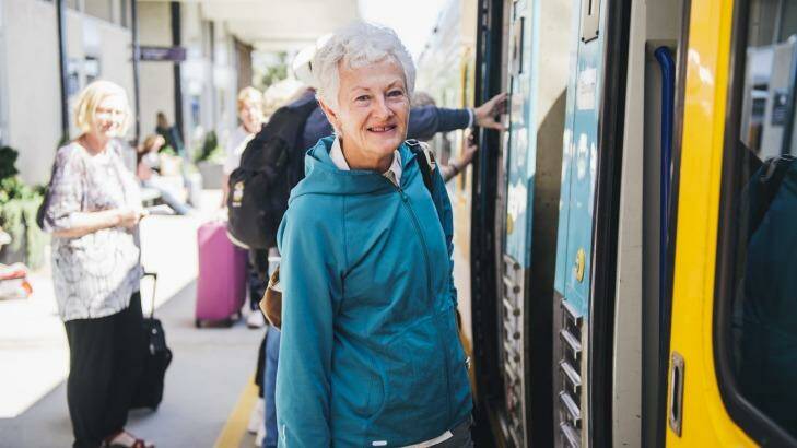 Bega resident, Denise Carey, about the board the train to Sydney at Canberra railway station..  Photo: Rohan Thomson