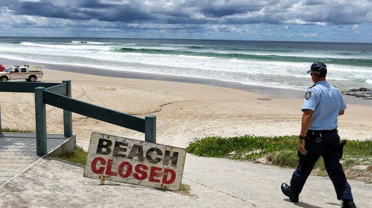 Beach closed: Shelly Beach on Monday after a surfer was killed by a shark.
 Photo: Natalie Grono