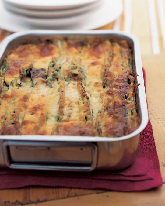 Grilled asparagus and zucchini lasagne <a href="http://www.goodfood.com.au/good-food/cook/recipe/grilled-asparagus-and-zucchini-lasagne-20131031-2wig9.html"><b>(recipe here).</b></a>