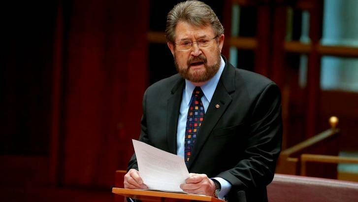 Senator Derryn Hinch delivers his first speech in the Senate at Parliament House in Canberra. Photo: Alex Ellinghausen