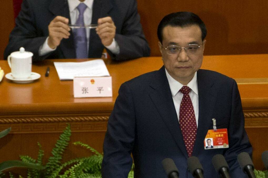 Chinese Premier Li Keqiang delivers the work report during the opening session of the National People's Congress at the Great Hall of the People in Beijing. Photo: Ng Han Guan