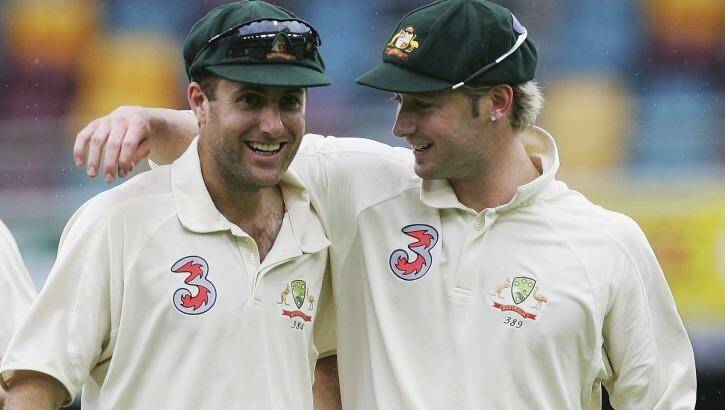 Friendly beginning: Katich and Clarke at the Gabba back in 2005.  Photo: Getty Images 