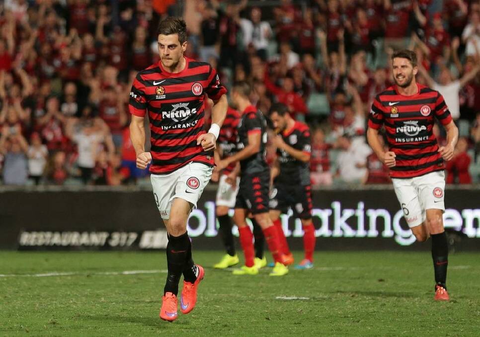  Tomi Juric  celebrates scoring a goal during the round against Adelaide United. Photo: Mark Metcalfe