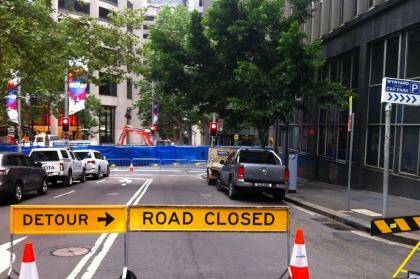 Margaret Street closed and George Street blocked off for light rail works. Photo: Steve Jacobs