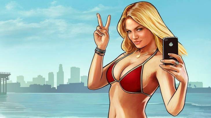 The so-called "selfie girl" featured in ads for <i>GTA V</i>. Photo: Rockstar Games