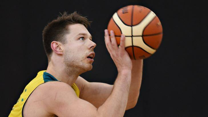 Proud: Cleveland Cavalier Matthew Dellavedova in training before the Boomers' Olympic qualifier against New Zealand.  Photo: Vince Caligiuri