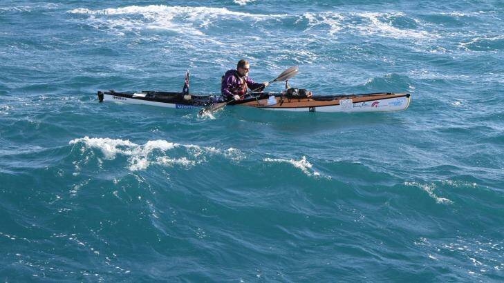 Huw Kingston crosses the Straits of Gibraltar in his sea kayak. Photo: Dan Stoneham