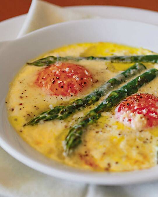 Steve Manfredi's cocotte of eggs and asparagus <a href="http://www.goodfood.com.au/good-food/cook/recipe/cocotte-of-eggs-and-asparagus-20111018-29wf9.html"><b>(recipe here).</b></a> Photo: Quentin Jones