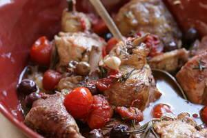 Chicken fricassee with rosemary & cherry tomatoes.