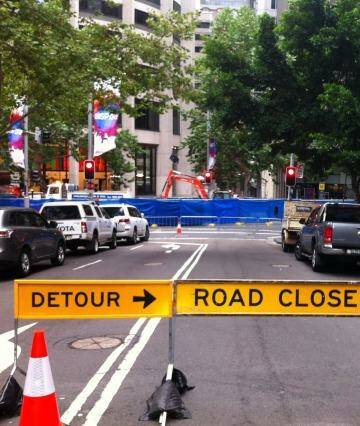 Margaret Street closed and George Street blocked off for light rail works. Photo: Steve Jacobs