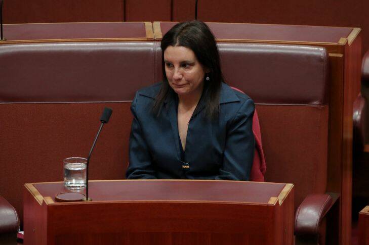 Senator Jacqui Lambie after she informed the Senate she intends to resign because of dual citizenship by descent at Parliament House in Canberra on Tuesday 14 November 2017. Fedpol. Photo: Andrew Meares