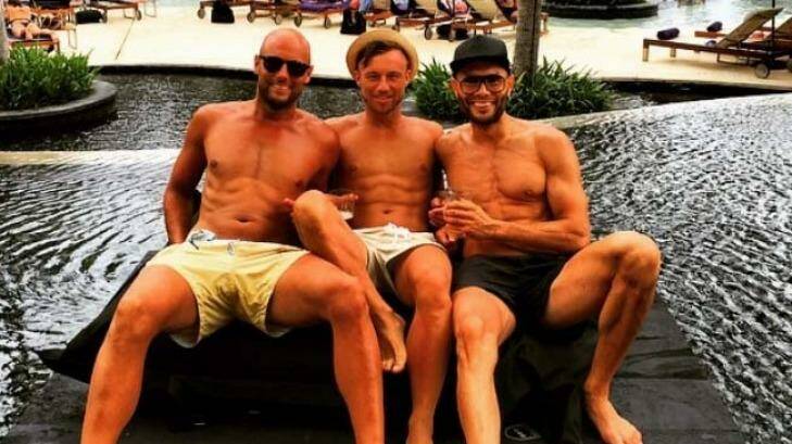 Australians Mark Ipaviz, Nick Russian and Simon Phan holidaying in Bali. The men allegedly paid a bribe to police after hiring strippers at a buck's night in Seminyak.