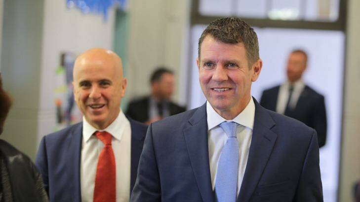 Premier Mike Baird and Education Minister Adrian Piccoli on a school visit last month.  Photo: John Veage