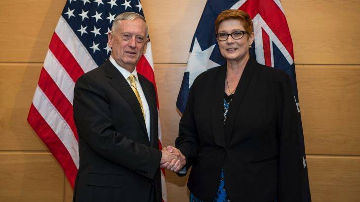 Australian Defence Minister Marise Payne with the US Secretary of Defence James Mattis. Photo: Supplied