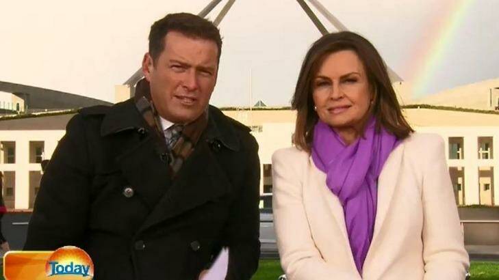 <i>Today</i> hosts Karl Stefanovic and Lisa Wilkinson broadcasting from Parliament House after the leadership spill.