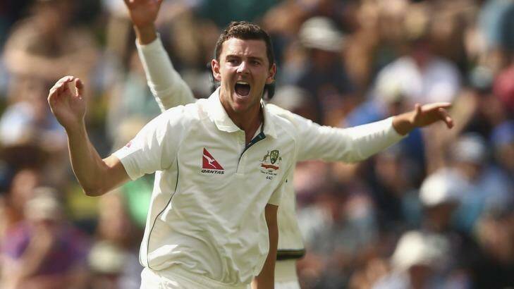 Early breakthrough: Josh Hazlewood took the wicket of Tom Latham in the third over. Photo: Getty Images 