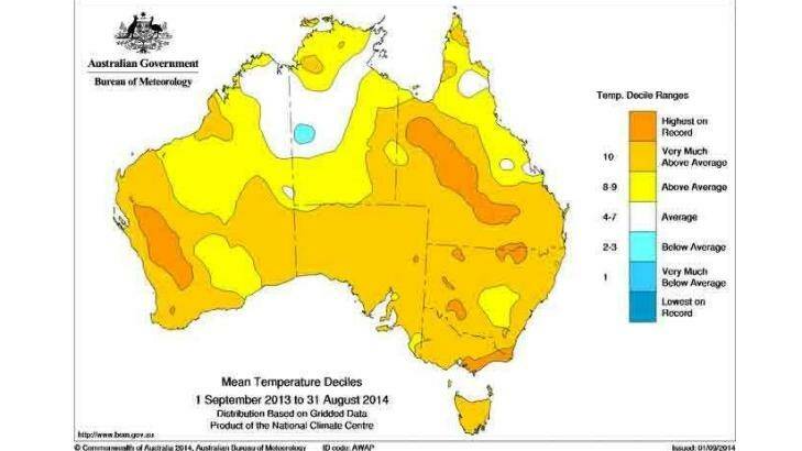 Mean temperatures are running at record levels for eastern states over past year. Photo: BoM