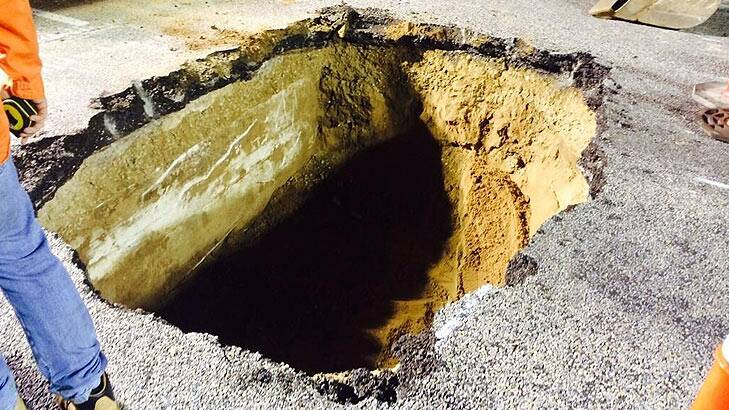 A sinkhole that has closed the Bruce Highway is believed to be growing. Photo: Olivia Reed, Seven News