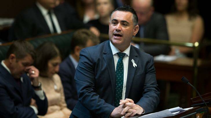 John Barilaro, speaking in parliament after he was appointed the NSW Nationals leader and the Deputy Premier of NSW. Photo: Janie Barrett