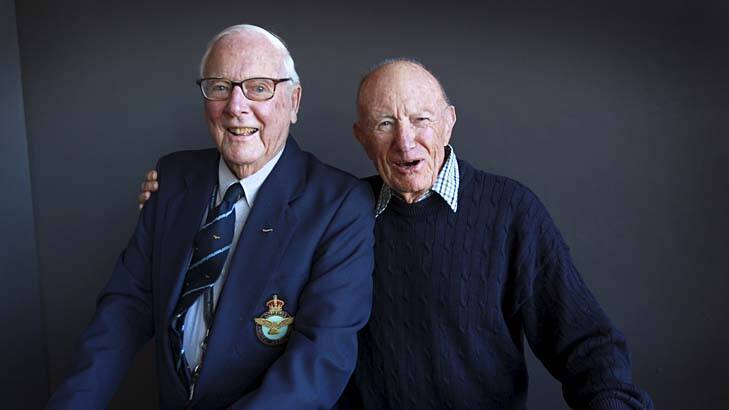 D-Day veterans: Bill Evans (left) and Bill Purdy in fine form at Mosman RSL Club on Friday. Photo: Tamara Dean