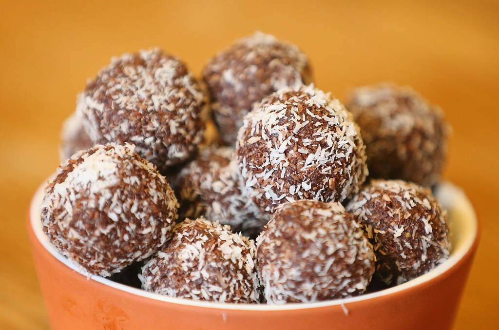 Leftover almond meal from the milk-making process can be dried in the oven and used in any recipe calling for almond meal, such as these choc balls (recipe here). Photo: Scott Barbour